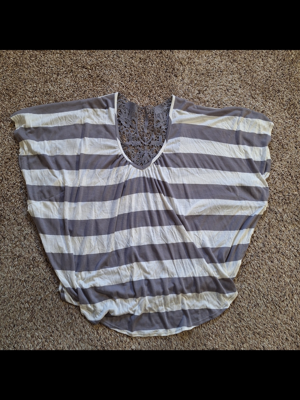 Boho Striped Lace Back Beach Coverup Tunic Top Fits Size XL